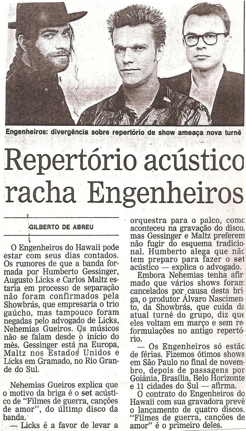 1993 - Repertório acústico racha os Engenheiros