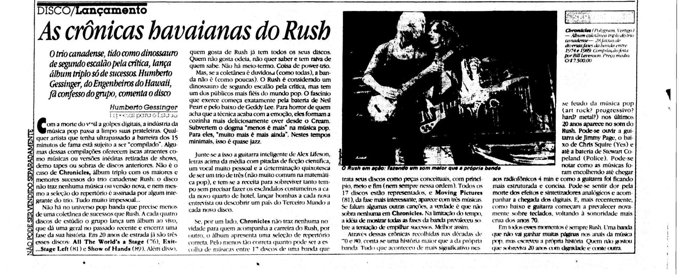 1991 - As crônicas hawaianas do Rush